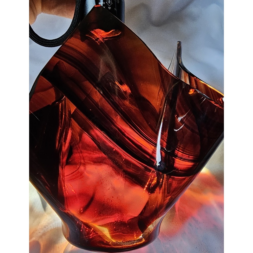 Tony Serveinte Glass Blown Folded Handkerchief Swirl Vase Signed Brown/Clear - Picture 9 of 15
